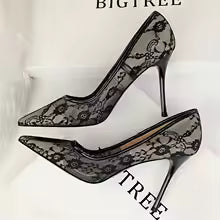 Zapatos de tacón de malla de encaje de flores